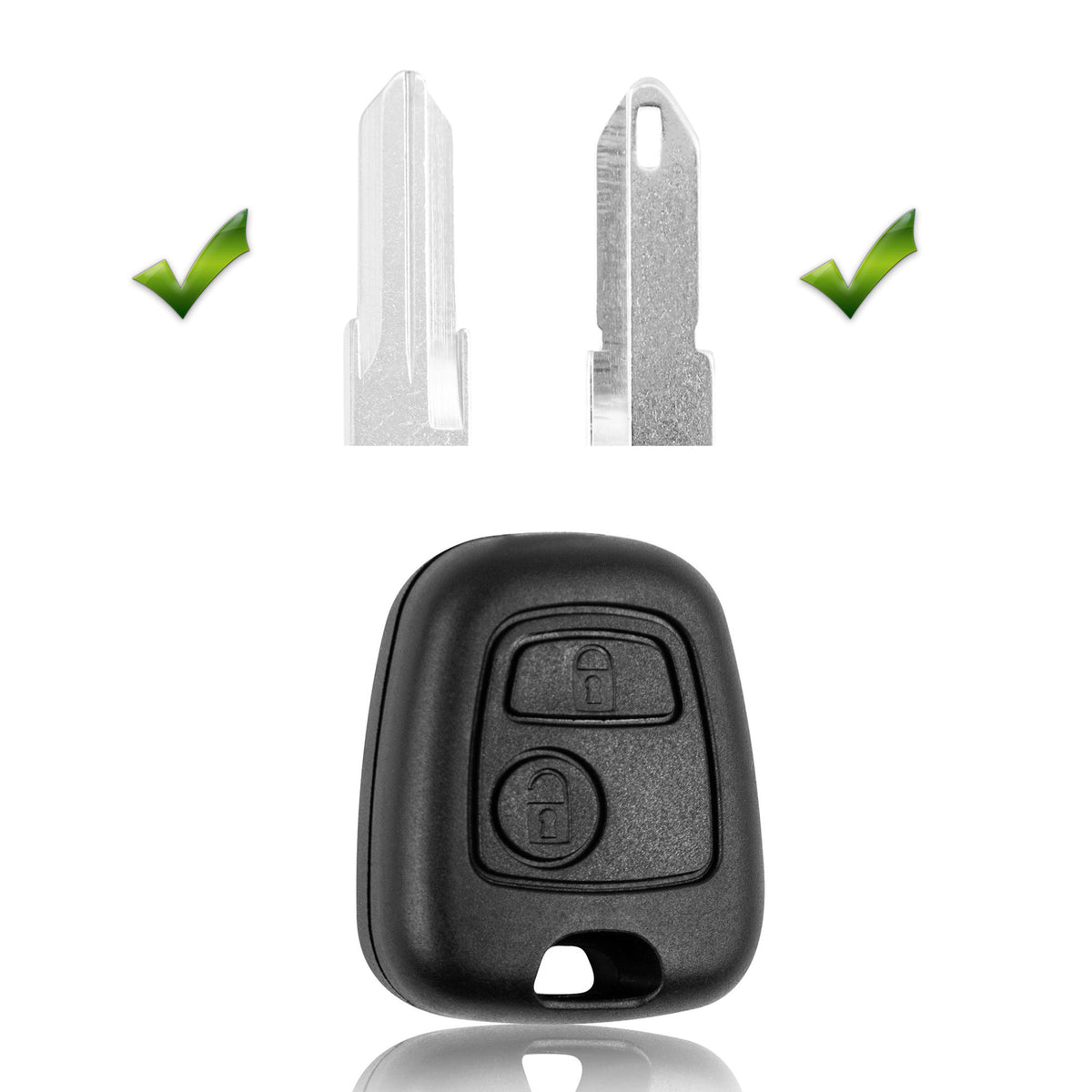 Peugeot / Citroën / Toyota Schlüsselgehäuse – 2 Tasten | ohne Schlüsselbart | 9,5 × 2,5 mm